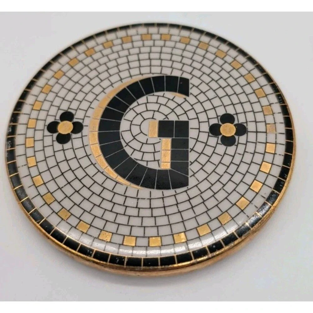 Anthropologie G Mosiac Monogram Coaster Gold Rim